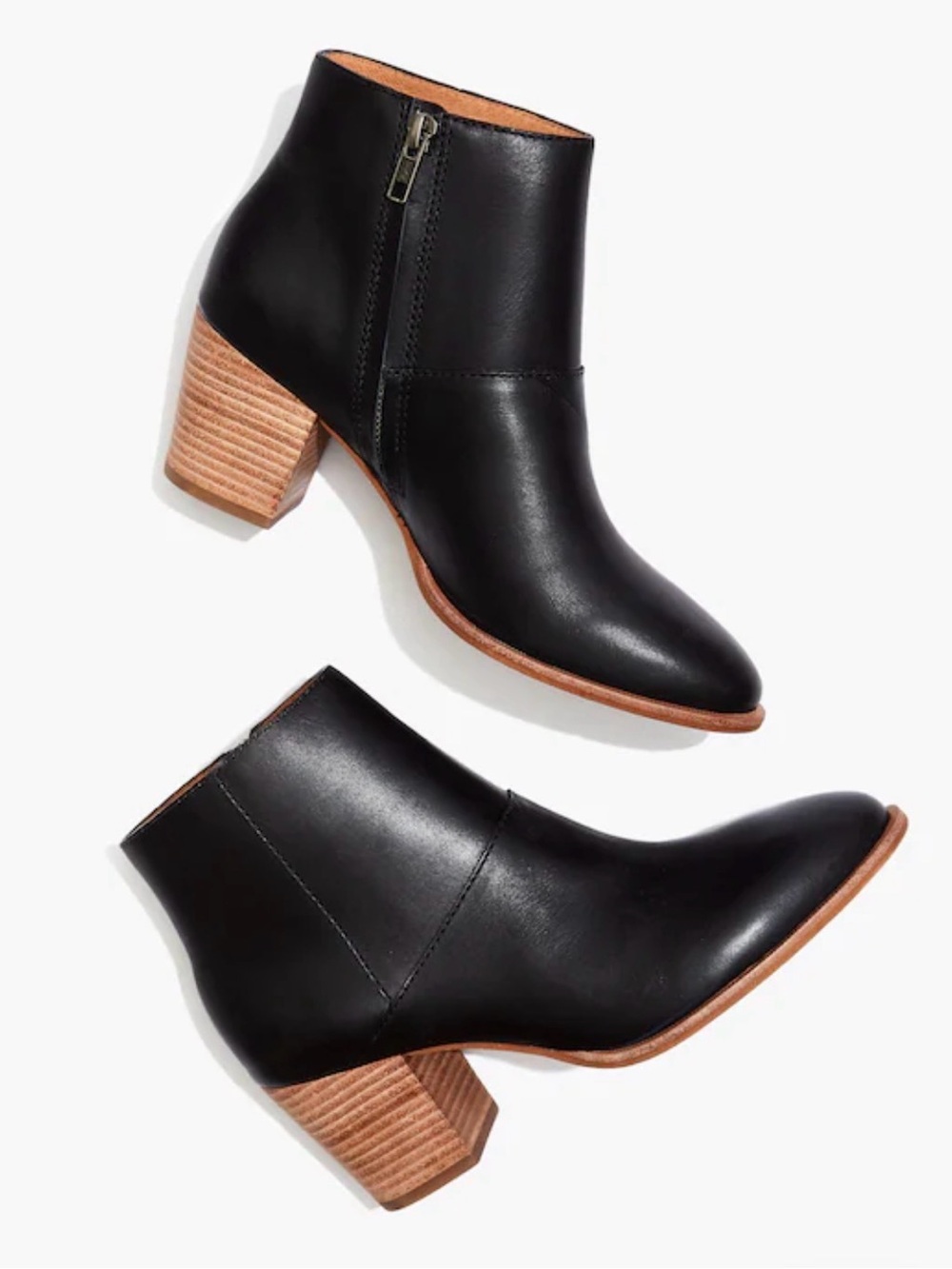 Madewell Classic Black Leather Ankle Boots with Stacked Heel Size 7.5